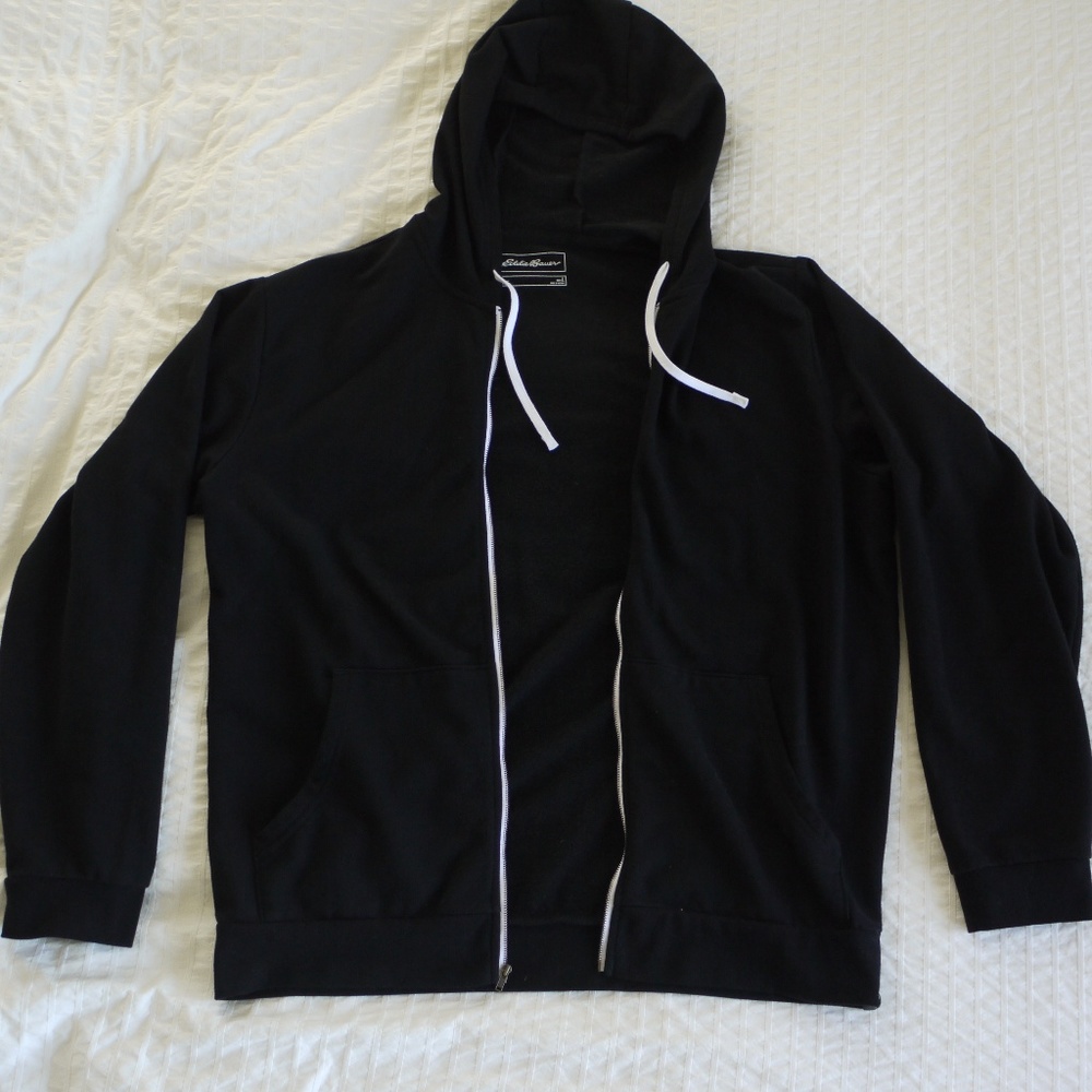 Black Hoodie with White Accent on Zipper & Strings